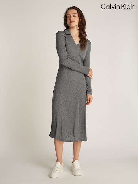 Calvin Klein Grey Slim Wool Blend Jersey Midi Dress (AM5481) | €191