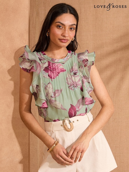 Verde mentol - Bluză cu mâneci scurte cu volane și cute fine Love & Roses (AM5483) | 290 LEI