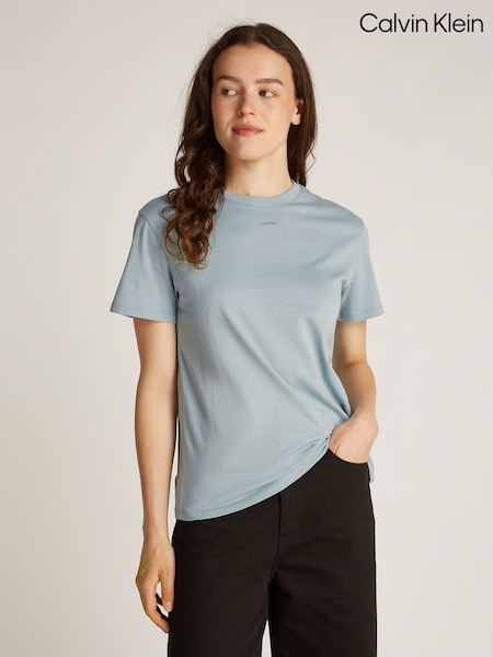 Calvin Klein Blue Regular Fit Nano Logo 100% Cotton T-Shirt (AM5527) | R$ 395
