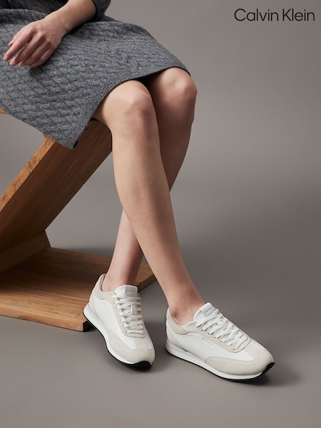 Calvin Klein White Lace up Suede Runner Trainers (AM5528) | €184