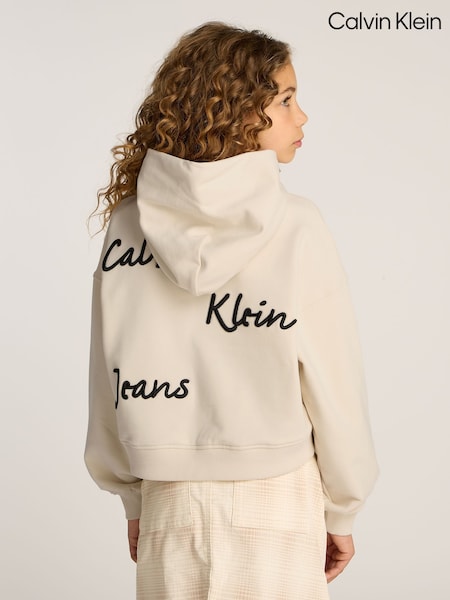 Calvin Klein Cream Stretch Cotton Hoodie With Handwriting Logo (AM5536) | €99