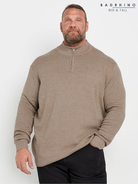 Коричневий - Бавовняні джемпери BadRhino Big & Tall Milano Quarter Zip 100% Cotton (AM5568) | 2 043 грн