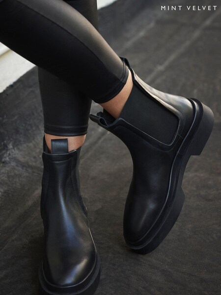 Mint Velvet Black Leather Chelsea Boots (AM5576) | AED463