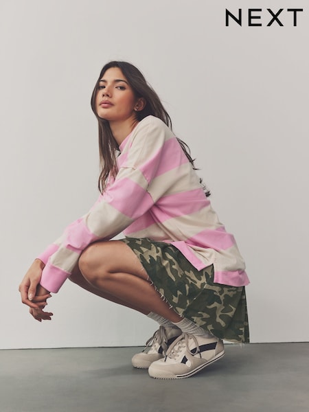 Camo Printed 100% Cotton Pleated Denim Mini Skirt (AM5591) | €50