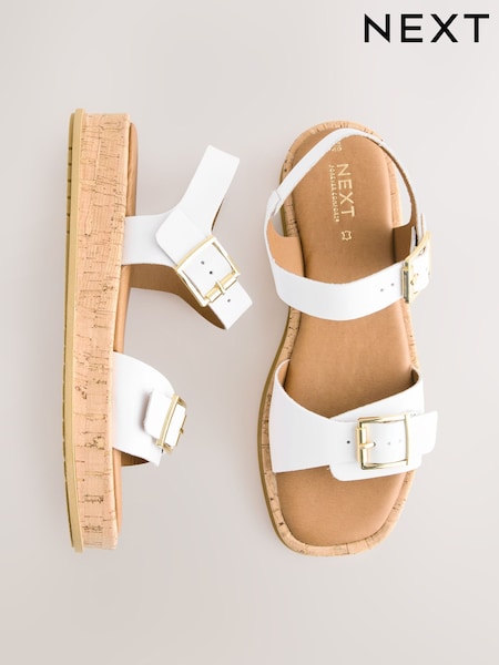 Белые кожаные - Forever Comfort® Double Buckle Flatform Sandals (AM5604) | €58