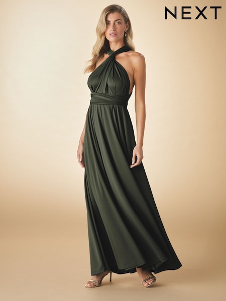 Dark Green Jersey Multiway Bridesmaid Wedding Maxi Dress (AM5641) | 332 QAR