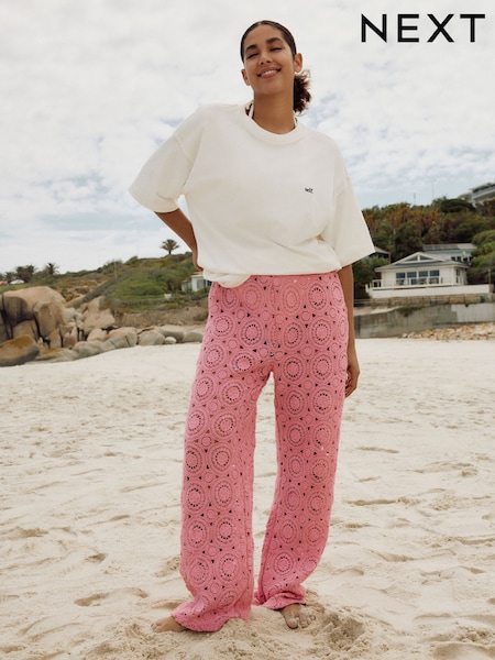 Pink Crochet Wide Leg Trousers (AM5699) | €69.50