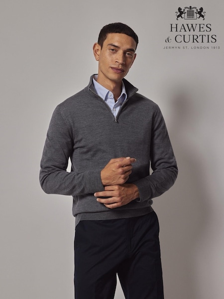 Hawes & Curtis Grey Merino 1/2 Zip Jumper (AM5795) | R$ 680