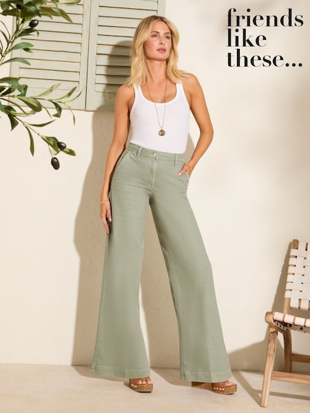 Friends Like These Khaki Green Smart Wide Leg Jeans (AM5799) | €57