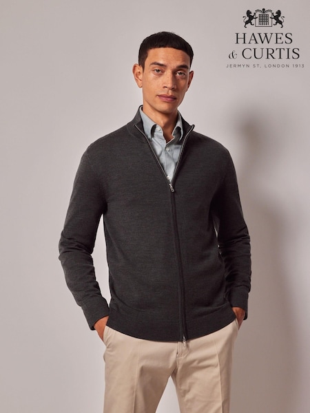 Hawes & Curtis Green Zip Up Merino Jumper (AM5804) | ‏397‏₪