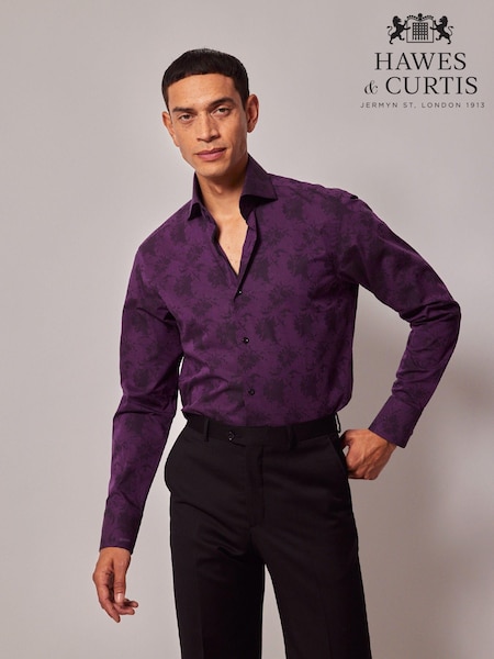 Hawes & Curtis Purple High Collar Woven Jacquard Flower 100% Cotton Shirt (AM5807) | 4 146 грн