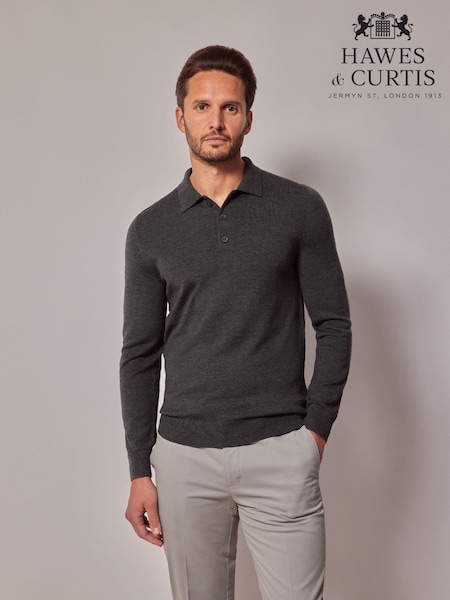 Hawes & Curtis Black Merino Polo Jumper (AM5814) | ‏347‏₪