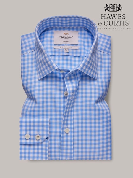 Hawes & Curtis Slim Blue Non-Iron Gingham Check 100% Cotton Shirt (AM5816) | €93