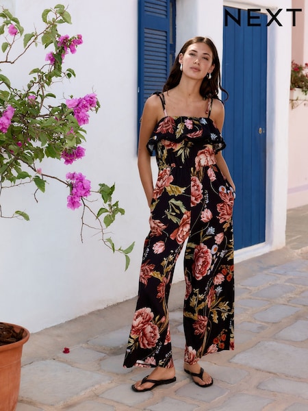 Black/Pink Bandeau Jersey Wide Leg Jumpsuit (AM5833) | €45