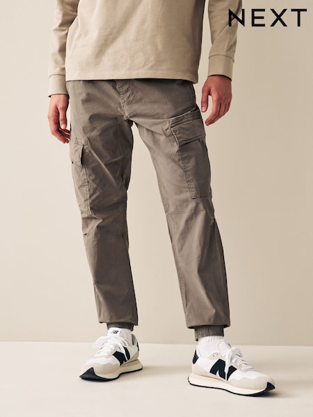 Mushroom Brown Regular Tapered Fit Stretch Utility Cargo Trousers (AM5878) | €41