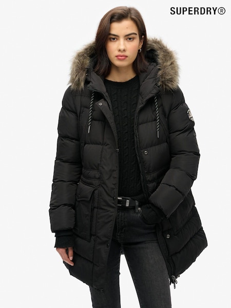 שחור - Superdry Everest Mid Faux Fur Puffer Jacket (AM5911) | ‏754‏₪