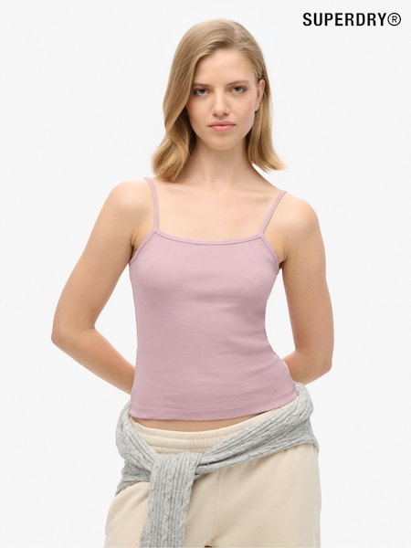 Superdry Pink Fine Rib Cami 100% Cotton Vest Top (AM5915) | 74 QAR