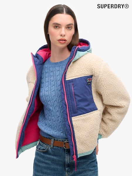 Superdry Cream Vintage Hooded Sherpa Jacket (AM5918) | €137