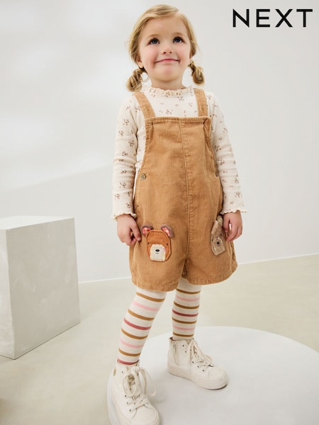 Tan Brown Corduroy Bear Print Dungarees Set (3mths-7yrs) (AM5977) | €33 - €37