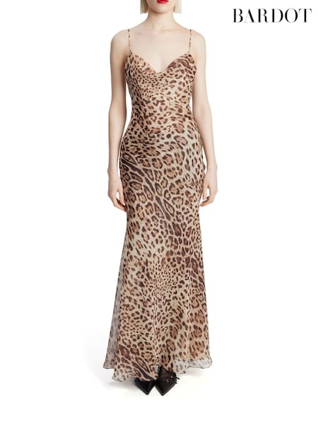 Bardot Brown Leopard Print Monroe Cowl Neck Maxi Dress (AM5993) | €158