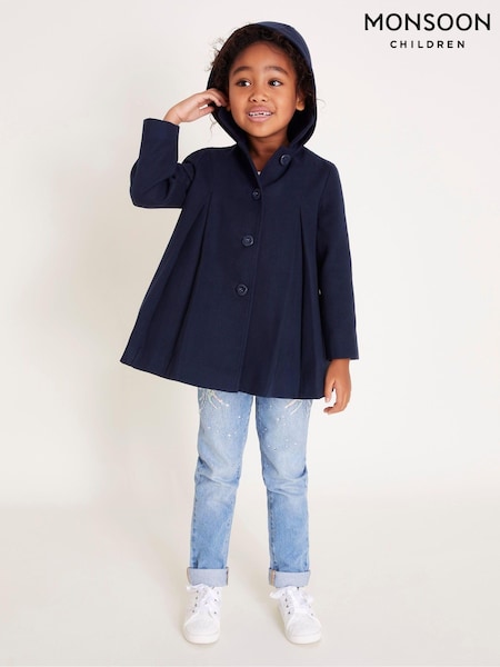 Monsoon Blue Hooded Round Collar Coat (AM6007) | ₪251 - ₪302