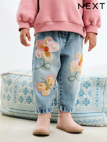 Denim, Mittelblau - Floral Appliqué Jeans (3mths-7yrs) (AM6288) | 24 € - 30 €
