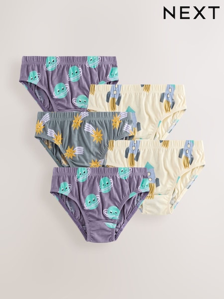 Space Print 100% Cotton Printed Briefs 5 Pack (1.5-10yrs) (AM6290) | €10 - €11.50