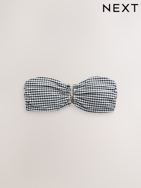 Musta/Valkoinen Gingham - Trim Bandeau Bikinit Top (AM6327) | €0