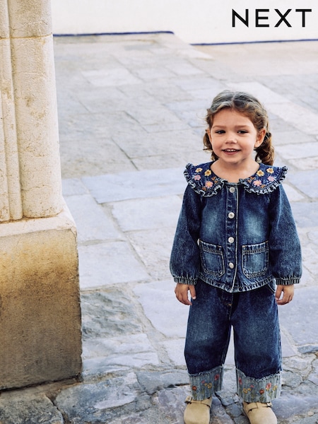 Denim - Floral Embroidered Wide Leg Jeans And Jacket Set (3mths-7yrs) (AM6330) | € 29 - € 34