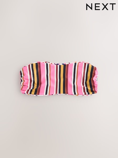 White Spot/Pink Stripe - Reversible Bandeau Bikini Top (AM6331) | ‏80‏₪