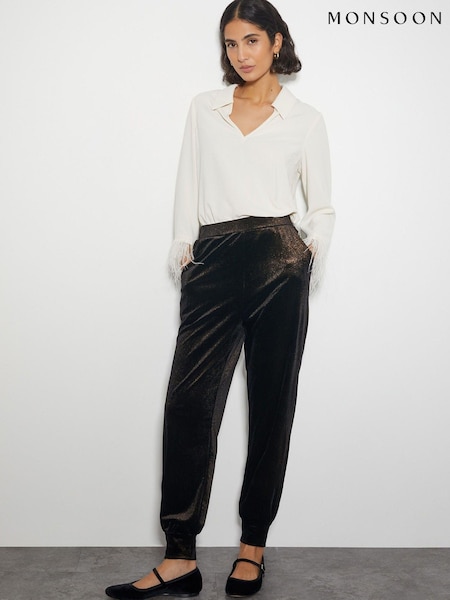 Monsoon Black Gigi Glitter Velvet Hareem Trousers (AM6361) | €42