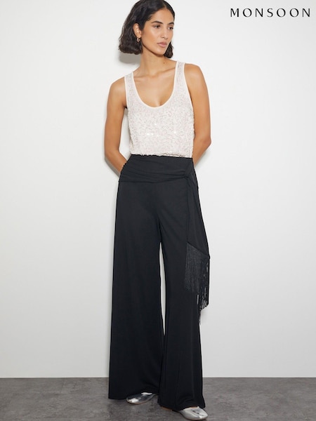 Monsoon Black Tanya Tassel Wide Leg Trousers (AM6371) | €41.50