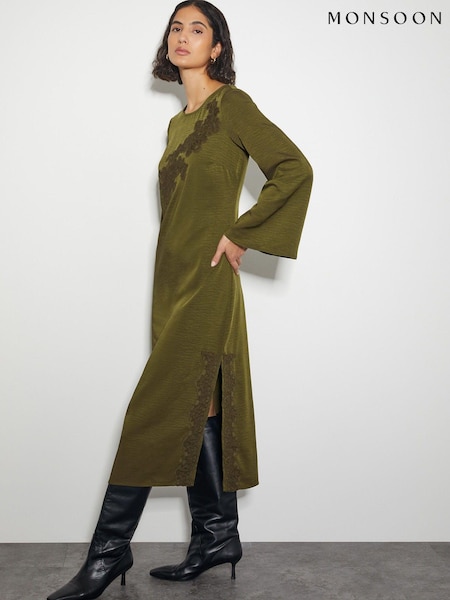 Monsoon Green Nyla Lace Long Sleeve Midi Dress (AM6378) | €70