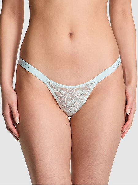 Victoria's Secret PINK Bliss Blue Thong Lace Logo Scoop Knickers (AM6510) | €10.50