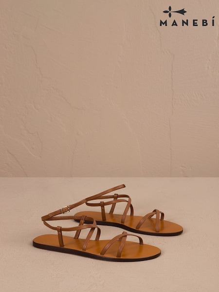 Manebi Leather Ankle Strap Tan Brown Sandals (AM6573) | R$ 1,235