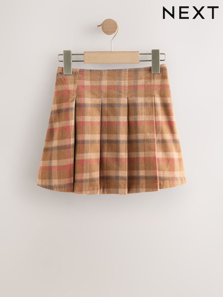 Tan Brown Pleated Check Skirt (3-16yrs) (AM6579) | €26 - €33