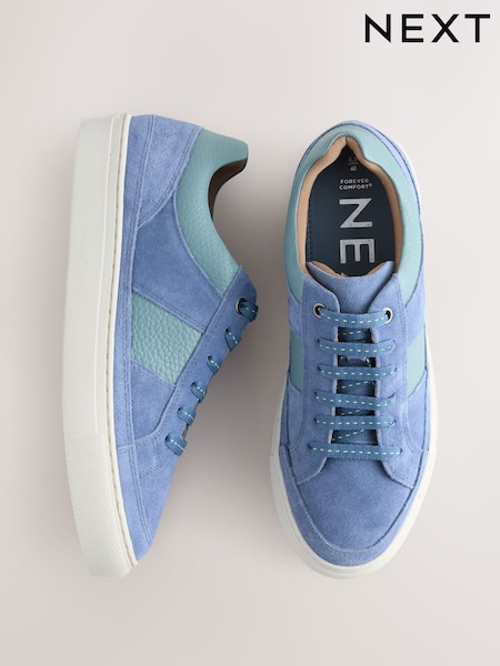 Blue - Forever Comfort® Leather Round Toe Lace Up Trainers (AM6619) | € 45