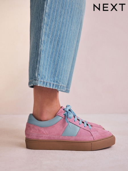 Pink Forever Comfort® Leather Round Toe Lace Up Trainers (AM6625) | €61.50