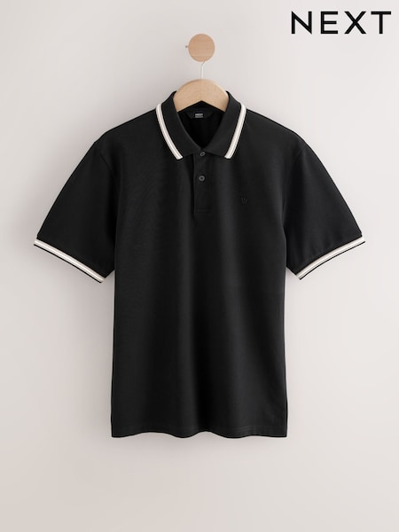 Black Ottoman Regular Fit Short Sleeve Tipped Polo Shirt (AM6651) | 743 UAH