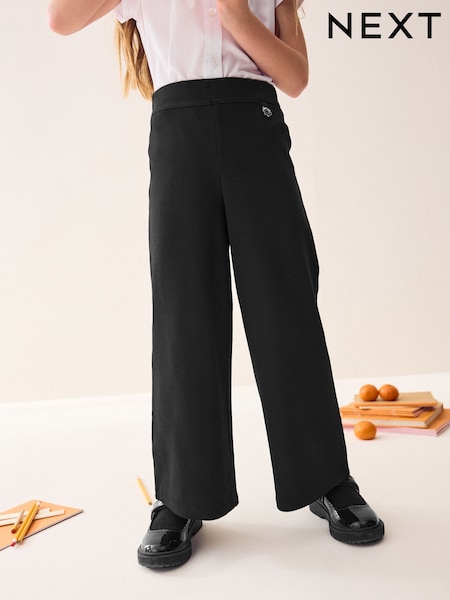 Black Pull-On Cotton Rich Jersey Stretch Wide Leg Trousers (3-17yrs) (AM6658) | €14 - €21