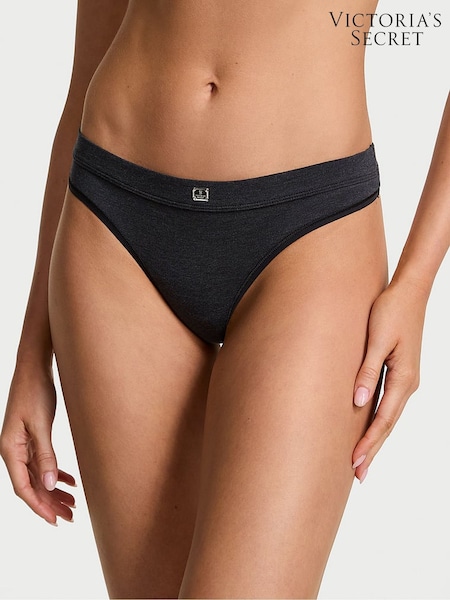 Victoria's Secret Black Heather Thong Cotton Logo Knickers (AM6842) | €10.50