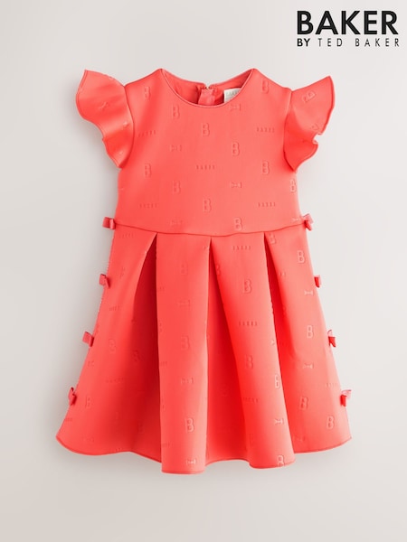 Baker by Ted Baker Coral Pink Side Bow Detail Embossed Scuba Dress (AM6904) | €48 - €55