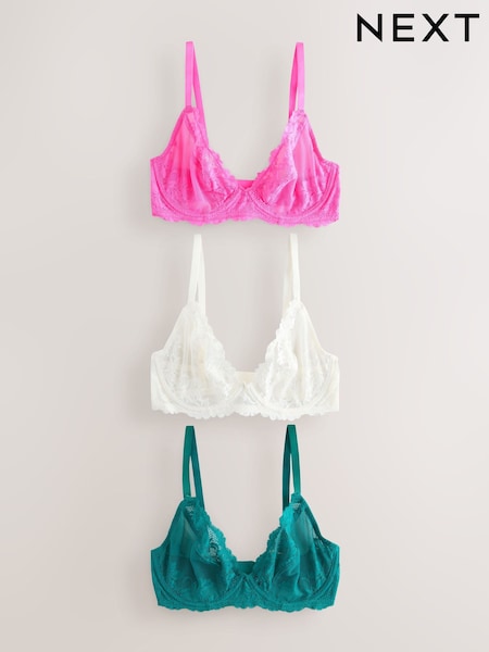 Pink/Green Non Pad Plunge DD+ Lace Bras 3 Pack (AM6936) | R$ 365