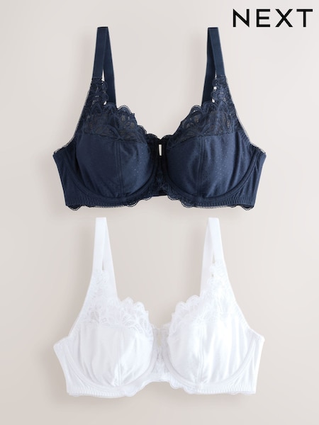 Navy/White DD+ Non Pad Full Cup Modal & Lace Bras 2 Pack (AM6937) | R$ 295