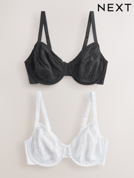Negro/Blanco - DD+ Lace Non Pad Full Cup Minimiser Bras 2 Pack (AM6948) | 56 €