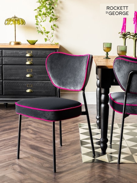 Rockett St George Set of 2 Charcoal Grey and Pink Velvet Perfect Dining Chairs (AM7204) | €372