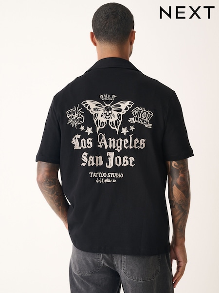 Black Tattoo Graphic Jersey Shirt (AM7208) | 148 QAR