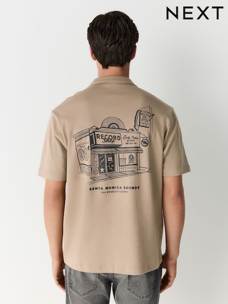 Stone Brown Graphic Jersey Shirt (AM7210) | 148 QAR