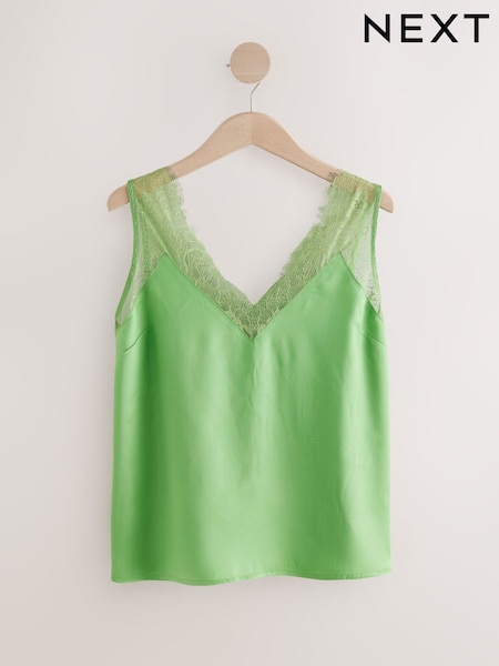 Green Lace Trim Satin Cami Top (AM7665) | €37