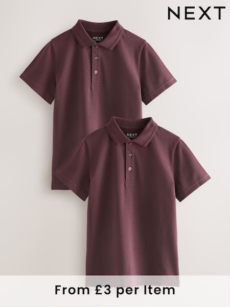 Burgundy Red Regular Fit Cotton School Short Sleeve Polo Shirts 2 Pack (3-16yrs) (AM7670) | €7 - €15